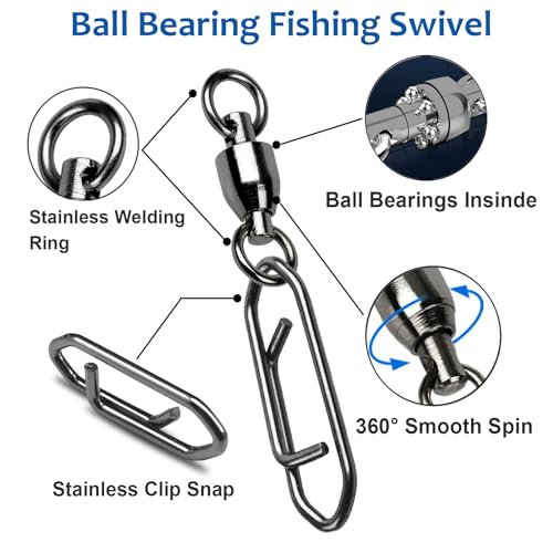 AMYSPORTS High Strength Snap Swivels Stainless Bearing Rolling Fishing Swivel Freshwater Snap Swivels Fishing Clip Steel Black Nickel - size: Size 3+M (78lb) 50 pcs