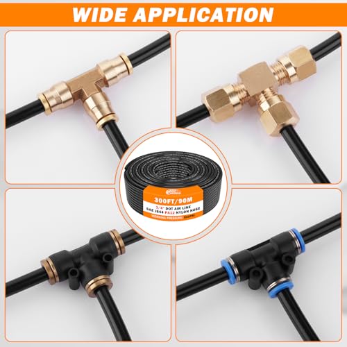 CheeMuii 300 FT 1/4" DOT Air Line 1/4 PA12 Nylon Pneumatic Tubing 91 Meter 1/4 Inch OD Pneumatic Air Tubing Pipe Hose Line for Semi Truck Trailer or Industrial Air System - color: Black, size: 1/4"OD-300FT
