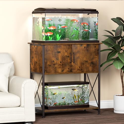 Herture 20-29 Gallon Aquarium Stand Metal Frame Fish Tank Stand with Cabinet Storage, for 20 Gallon Long Aquarium,30.7" L*16.5" W Tabletop,330LBS Capacity Rustic Brown and Black PG01YGN - color: Rustic Brown, size: 20-29 Gallon