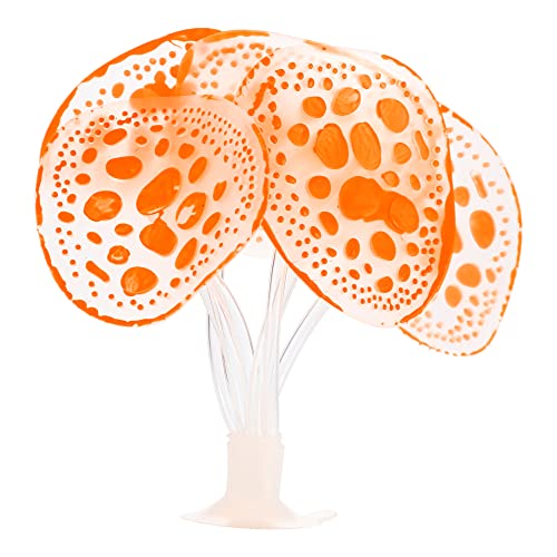 VOCOSTE Soft Silicone Glowing Aquarium Simulation Coral with Sucker, Fluorescence Aquatic Artificial Water Plants for Fish Tank Decoration, Orange - color: Orange