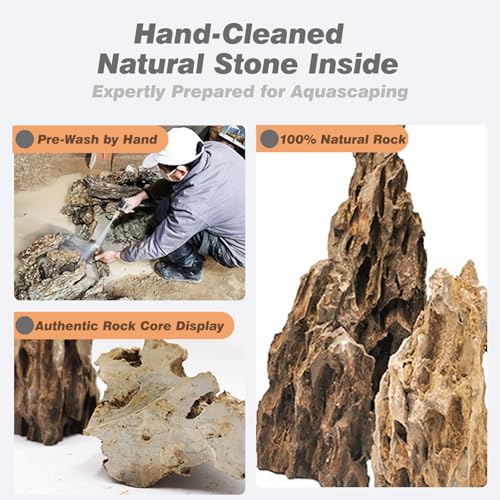 Unocho Aquarium Rocks Natural Dragon Stone Seiryu Rocks 20lb Fish Tank Rocks for Aquariums Landscaping Model Tank Decoration Paludarium Amphibian Enclosures(2-8 inches) - size: 20LB(2-8 inches)