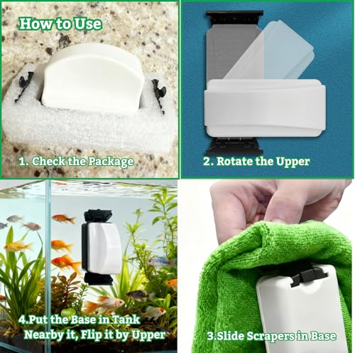 Aquarium Magnetic Tank Cleaner,Tool Brush for Aquarium,Effective Clean Buildups on the Glass,2 Scrapers,Self-Floating,Scratch Free,Nonslip,Strong Magnetic,DeeKleen Fish Tank Accessories(Small)