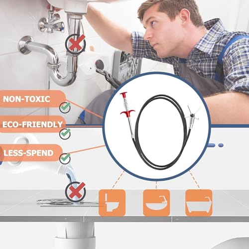 61" Drain Snake with Grabber Claw, Flexible Grabber Tool for Hair Clogs, Plumbing Auger for Sink, Tub, and Pipe Clog Remover - style: 61 IN