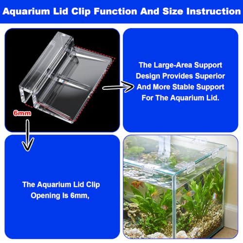 16 PCS Aquarium Lid Clips, 6mm Transparent Acrylic Rimless Fish Tank Glass Top Clips, Fish Tank Lid Hood Holder, Aquarium Support Clamps for Rimless Aquariums