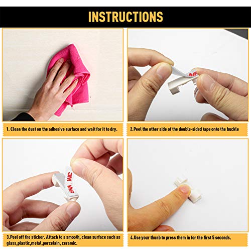 Cable Clips with Strong Self-Adhesive, XIAOXI Cable Management TV PC Wire Holder Sticky Tidy and Organizer Cord and Wires - 40 Pcs (White) - color: White