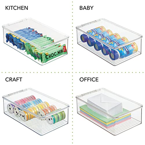 mDesign Stackable Plastic Bathroom Storage Box, Hinge Lid, Container for Organizing Soap, Body Wash, Shampoo, Conditioner, Hand Towels, Hair Accessories - Lumiere Collection, Clear