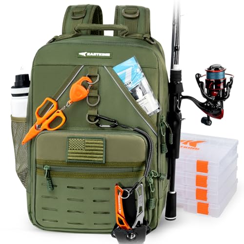 KastKing KarryAll Fishing Tackle Backpack with Rod Holder 4 Tackle Boxes,40/26L Tackle Bag Storage Fishing Gear and Equipment - color: F: Medium (26 L) - Green