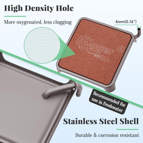 hygger Aquarium Air Stone, 2.44 Inch Nano Air Stone Make Super Tiny Bubble, Ultra Quiet Dissolved Oxygen Diffuser Small Airstone with Stainless Steel Base for Aquarium, Fish Tank & Hydroponic, Square - size: 2.44 Inch