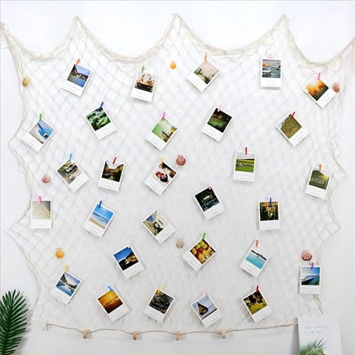 ZUEXT Beige Decorative Fishing Net 80x40 Inch, 2 Pack Large Picture Fish Net, Wall Photo Hanging Fishnet for Nautical Mermaid Pirate Ocean Themed Hawaii Beach Under the Sea Party Decorations - color: Beige White, size: 80" x 40" - 2 Pack