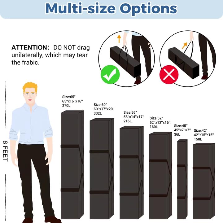 COOLBEBE 65" Sports Duffle Bag - 270L Extra Large Travel Duffel Luggage Bag with Upgrade 2-way Lockable Zippers, Sturdy & Water Resistant Long Duffle Bag for Camping Moving (Black 65inch) - size: 65" x 16" x 16"