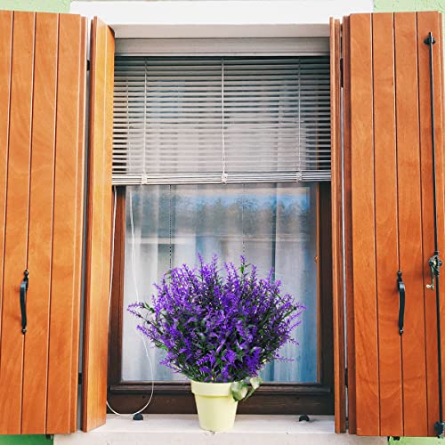 XLFAQXM 8 Pack Artificial Plants Flowers Grass Shrubs Lavender No Fade Faux Plastic Flowers Outdoor for Farmhouse Garden Porch Patio Indoor Wedding Decoration Greenery Fake Plants uv Resistant - color: 6#
