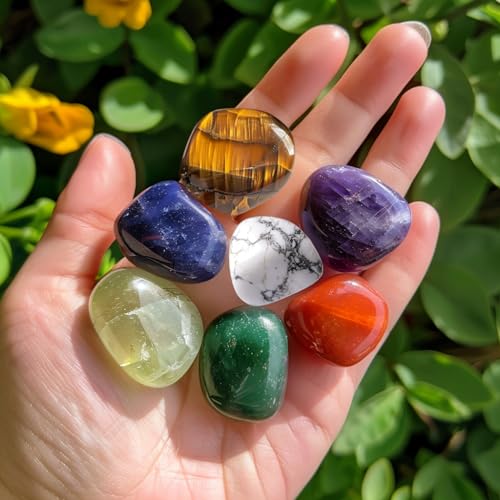 Polished 7 Pcs Chakra Healing Stone Rocks Set – 0.8" Natural Tumbled Gemstones, Large Palm-Sized Pocket Stones, Crystal Collection for Reiki, Meditation, Crafts and Home Decor - color: 7-chakra-stones, size: 0.8"