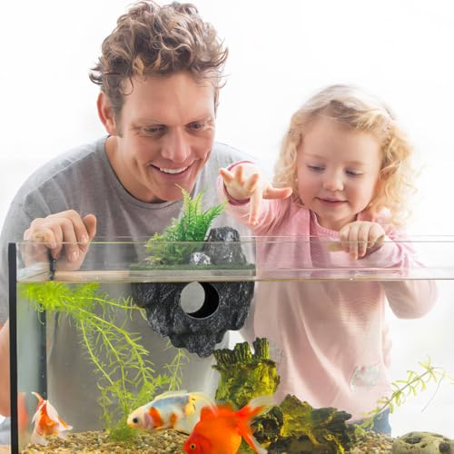 VICASKY Floating Aquarium Decoration Realistic Rock Fish Tank Ornament Hideout Shelter for Fish with Durable Moss Island Design 6.29X4.72X3.14In