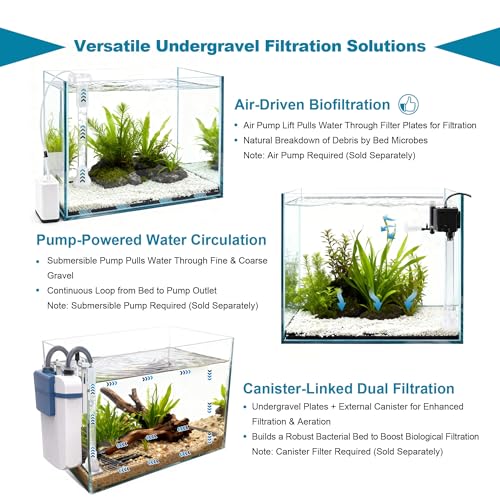 Undergravel Filter System for 5 Gallon Fish Tank, Air-Driven Biofiltration Aquarium Filter Kit with 6 Modular Plates & Adjustable Lift Tube, Cut-to-Fit Under Gravel System for Clear Water - size: 6 Plates, 5 Gal