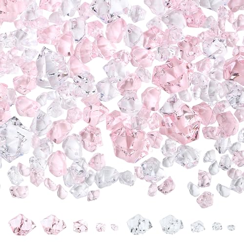 700 Pcs Mixed Pink Fake Ice Rocks 5 Sizes Acrylic Diamonds Crystals Gems Sensory Vase Fillers for DIY Craft Table Scatter Window Display Photography Props Wedding Centerpieces Home Decor - color: Mixed Pink