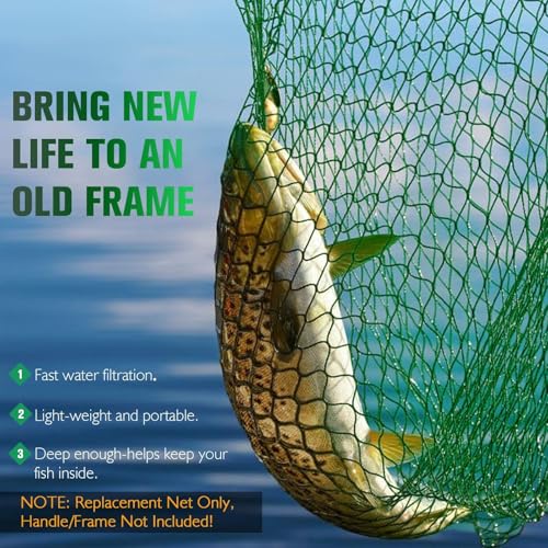 Dovesun Fishing Net Fish Landing Net Foldable Fishing Replacement Net for Freshwater Saltwater Fishing Net Replacement Netting Green/Black 2 Colors Handle/Frame Not Included - color: Green, size: 19.68" dia-25.59" depth(61.79" Circumference)