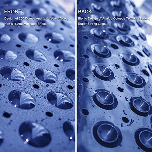 TEESHLY Bath Tub and Shower Mats, Non-Slip 39 x 16 Inch Extra Long Bathtub Mat, Machine Washable BathMat with Drain Holes, Suction Cups for Bathroom (Opaque Navy Blue) - color: Opaque Navy Blue