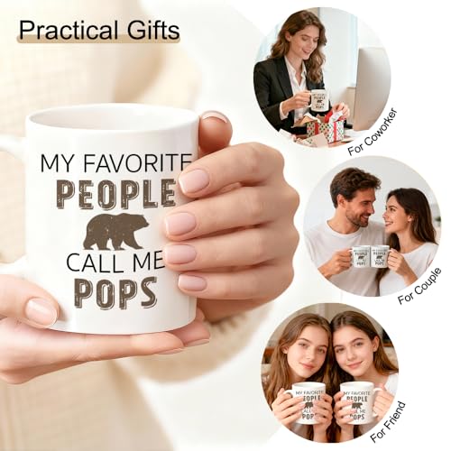 My Favorite People Call Me Pops Coffee Mug, Brown Bear Ceramic Mug For Dad, Bear Theme Drinking Cup For Men, Birthday Thank You Gifts for Daddy, Christmas Retirement Gifts For Family Grandpa - color: White09