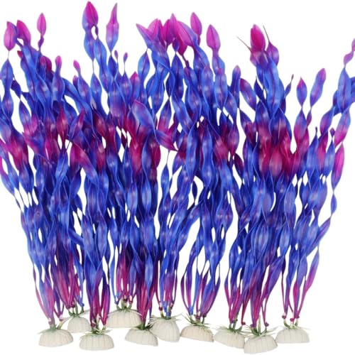 Artificial Aquarium Plants, Green Plastic Fish Tank Decorations, 12 Inch Tall Water Plants with Stable Base, 10 Pack, Safe for Fish (Purple) - color: Purple