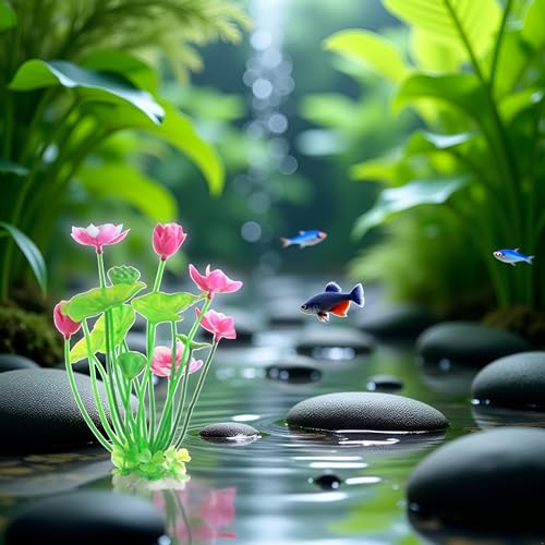 Pink Artificial Water Plants, Artificial Lotus Fish Tank Ornament Aquarium Aquatics Grass Flower Simulation Wedding Favors Plastic Plastic Plants for Party Fish and Aquatic Pets Aquarium Décor