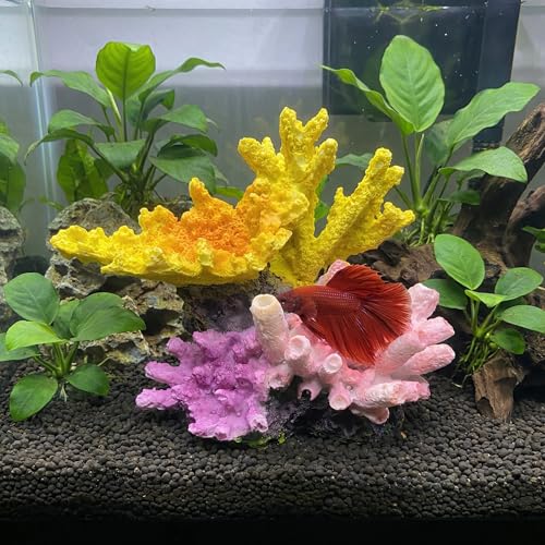 Aquarium Decor Fish Tank Decorations Resin Coral Ornament, Small Aquarium Accessories Hideout for Betta Shrimp Goldfish, Artificial Reef Fish Tank Accessories Decorations - color: Coral