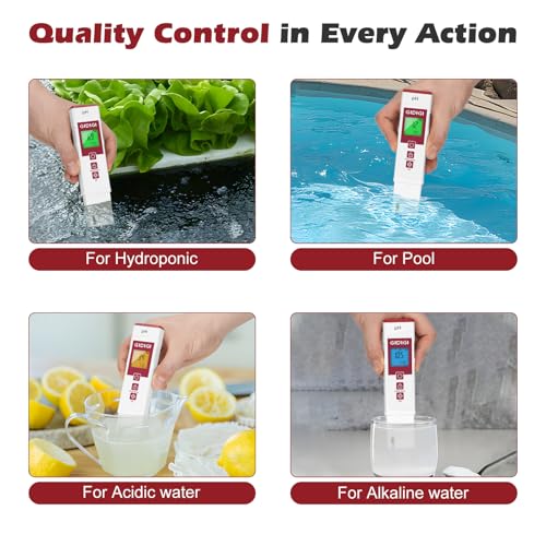 pH Meter for Water with Color Display pH Test Strip Function Pro Digital pH Level Tester ATC pH Calibration Kits Water Quality Tester for Pool Spa Hot Tub Hydroponics Aquarium Drinking Water - color: White