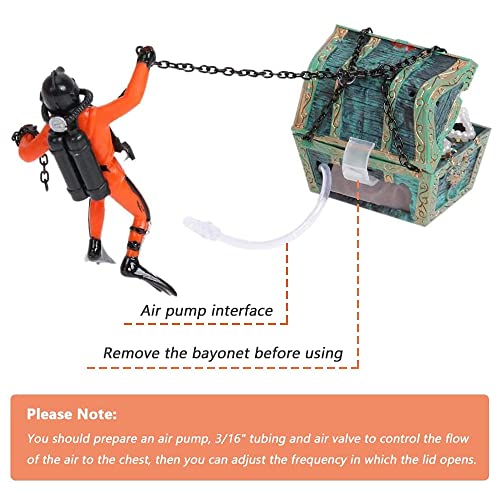 Live-Action Aquarium Ornament Creative Undersea Treasure Chest Diver Air Bubbler Aerating for Fish Tank Decorations Orange Color