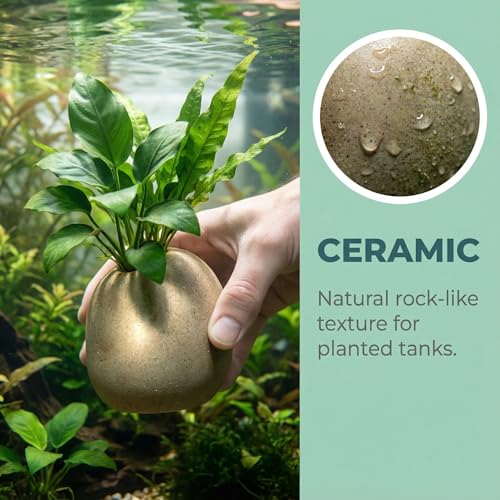 7 Pcs Ceramic Aquarium Plant Pots, Aquarium Plant Holder Cups, Aquatic Planters for Fish Tank Decorations and Live Plant Cultivation