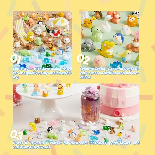 JOYIN 50 Pcs Mini Resin Animals Figures, Mix Resin Animals Figurines for Fairy Garden Accessories, Dollhouse Decorations, Slime Charms for Crafts, DIY Miniature Scenes, Birthday School Party Favors - style: Mix Animals