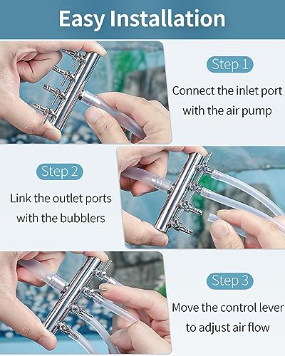 Pawfly Aquarium Air Flow Control Lever Valve 4-Way Fish Tank Air Valve for Air Pump Chromium Copper Manifold Multi-Port Air Flow Splitter for 3/16" ID & 3/8" OD Airline Tubing - color: 4-Way