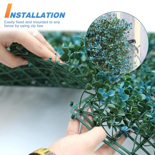 TANG 20"x20"-1PC Artificial Greenery Boxwood Panels Grass Wall Panel, Faux Privacy Fence Ivy Screens Backdrop Fake Hedge for Indoor Outdoor Wedding Décor, Blue Buxus Panel - color: Blue Buxus Panel, size: 20"x20"
