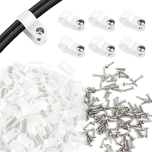 RGBZONE 120pcs 3/8 Inch White R-Type Cable Clips with Screws, Nylon Plastic Wire Clips for Indoor Outdoor Electrical Wire Cord Management (10.4mm, 3/8 Inch) - color: White, size: 3/8 Inch