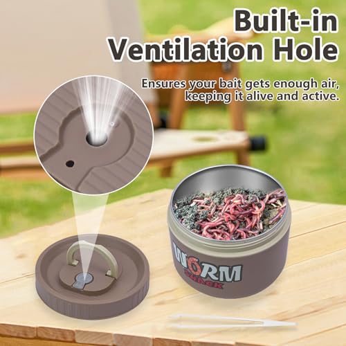 Fishing Bait Container, Insulated Stainless Steel, Live Bait Storage, Worm Storage Box, Nightcrawler Box, Bait Tank, Compact and Durable,Small and Portable, Keeps Bait Fresh and Alive - color: Khaki