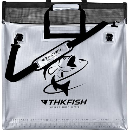 THKFISH Fish Tournament Weigh in Bag for Bass Fishing, Heavy Duty Insulated Live Fish Bag for Caught Fish with Waterproof Zipper and Mesh Liner, Leakproof,Puncture Resistant (Silver-25×23in with Net) - color: Silver-25×23in with Net