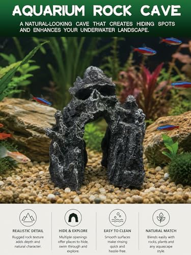 Aquarium Decor - Small Skull Rock Cave for Fish Tank, Aquarium Hideout Ornament with Skull Texture for Betta, Guppy, Shrimp, Spider - Aquatic Hide Decoration, Fish Hiding House（Black） - color: Hollow Skull Décor - Black