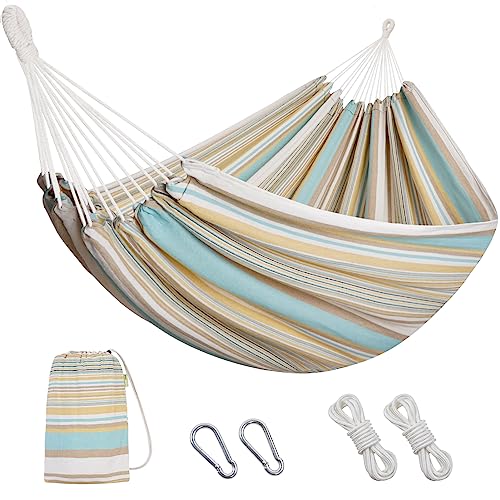 INNO STAGE 2 Persons Hammock - Brazilian Double, Portable Camping Bed for Patio, Backyard, Porch, Outdoor & Indoor Use - Soft Cotton with Carrying Bag - color: Yellow Green, size: XX-Large