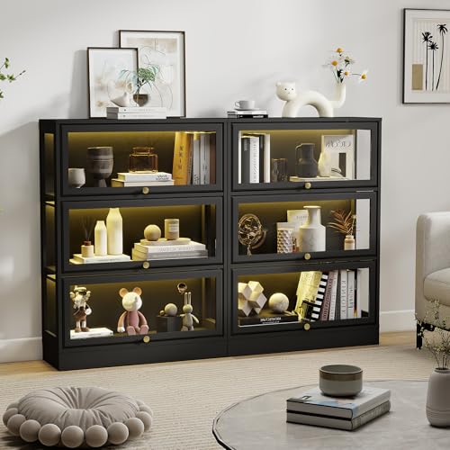 Display Cabinet with Acrylic Glass Doors,3-Tiers Curio Cabinet with LED Lighting for Collectibles, Collectibles Toy Organizers Rack & Display Shelf Display Case Storage Cabinet, Black - color: Black, size: 31" W x 42" H