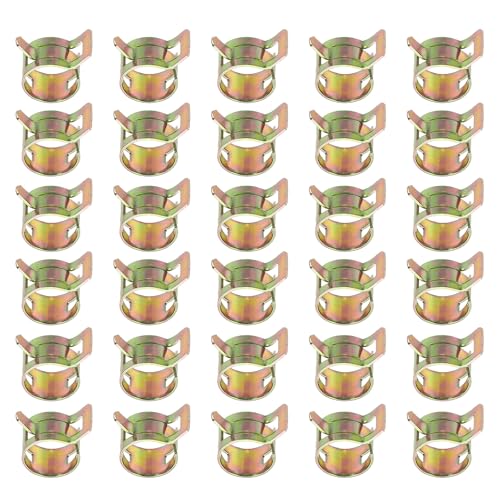 PATIKIL Spring Band Hose Pipe Clamps for 14-16.1 mm OD Hose, 30 Pack Silicone Vacuum Constant Tension Band Clips for Fuel Line Silicone Air Hose Tube Water Pipe, Gold - size: 14-16.1 mm