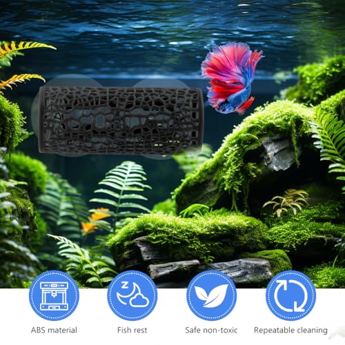 Bett-a Tunnel Bett-a Cave with Suction Cups Small Hole Hollow Cave Safer for Small Fish & Shrimp, Aquarium Decor & Hideout Tube(Color:Black)