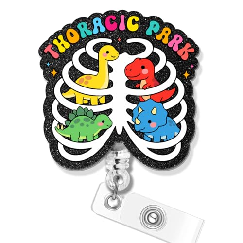 Funny Nurse Badge Reel, Thoracic Park Dinosaur Retractable Badge Holder with Clip, Radiology Tech X-ray Orthopedic ID Holder Gifts for Pediatric Nurse Doctor Student - color: Dinosaur Park