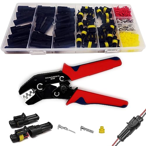 20 Kits 2 Pin Connector Automotive Electrical Connectors Quick Disconnect 2 Wire Waterproof Connector Terminal Plug Kit with Ratchet Crimping Tool - color: 2pin/20kit With Crimper