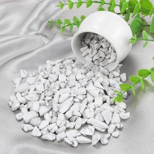 ZHIYUXI Howlite Crystal Chips Bulk Fish Tank Decorations Aquarium Rocks Gravel Vase Filler Stones Crystals for Candle Making Witch Kit Gravel for Plants Quartz Sand Gemstone 0.44 lbs - color: Q# Howlite, size: 0.44lbs