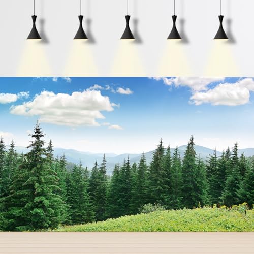 Evergreen Pine Trees Aquarium Background Majestic High mountains Pine Trees Scenery Fish Tank Background Scenic Mountain Fir Forests Terrarium Backgrounds Green Meadow Reptile Tank Backgrounds 24x12in - color: Grey_Green, size: 24(W)x12(H)in