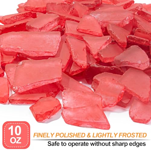 Keedolla Tumbled Sea Glass for Crafts - 10 OZ Red Flat Frosted Seaglass Pieces for DIY Art Crafts, Vase Filler, Beach Weddings, Aquarium and Home Decor - color: Red, size: 10 OZ / 0.63 LB