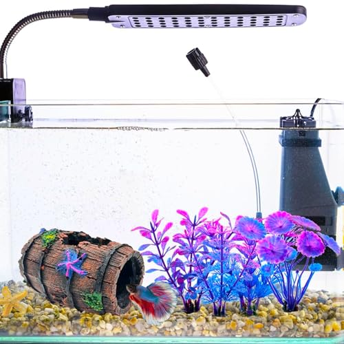 Fish Tank Decoration for Aquarium Tank, Betta Fish Tank Accessories Starfish Barrel x 1pc, Aquarrium Decor Aquatic Plants x 4pcs, Aquarium Decor Starfish x 1pcs.