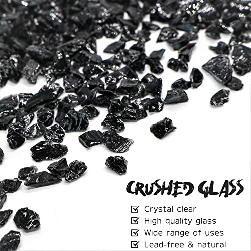1.5 lb Black Crushed Glass for Resin Art and Crafts, 3-6mm Chunky Broken Glass Pieces, Solid Color Irregular Shards for Geode, Vase Filler, Aquarium Decor & DIY Crafts - color: Black
