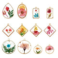 Transparent Flower Resin Charms Round Gold Edge Dried Floral Pendants Flat Round Clear Gold Foil Floral Charms for Necklace Bookmark Keychain Jewelry Making - color: 12Styles-12pcs
