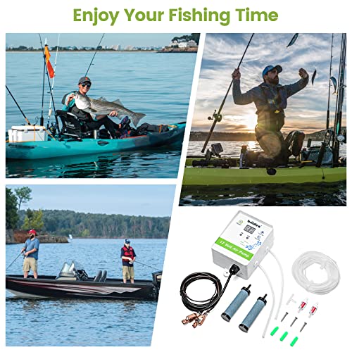 briidea Aerator for Bait Bucket, 12 Volt Livewell Aerator Pump System with Adjustable Pump Timing Cycle Function, Dual Outlet Aerator for Boat Bait Tank and Livewell, Keeps Bait Fish Alive