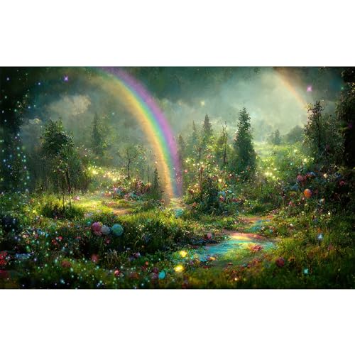 Fantasy Forest Aquarium Background Rainbow Colorful Flowers Terrarium Background Jungle Plants Foggy Misty Rainforest Fish Tank Background Mysterious Forest Reptile Habitat Background Vinyl 24x12in - color: Green Purple, size: 24(W)x12(H)in
