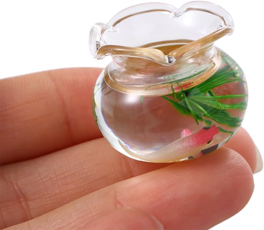 2Pcs Miniature Fish Bowl,1: 12 Miniature Glass Goldfish Tank Desktop Dollhouse Ornaments for Garden Scene Decor Mini Dollhouse Accessories